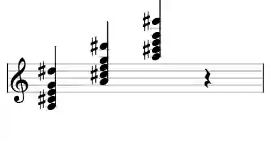 Sheet music of A 7#11 in three octaves